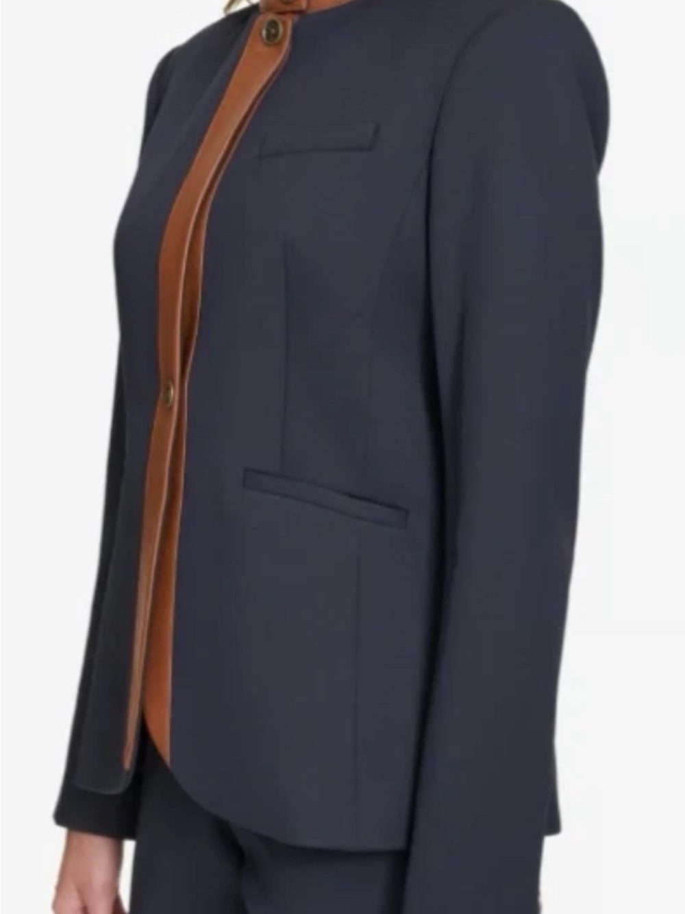 Tommy Hilfiger Women's Long Sleeve Riding Jacket With Faux Leather Trim Sz 14 - Picture 2 of 4